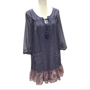 As U Wish BoHo Dress Size M Navy with Tassels